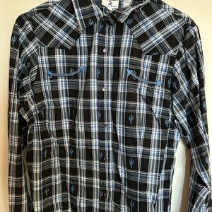 Plaid Button Down Shirt in Black and Blue